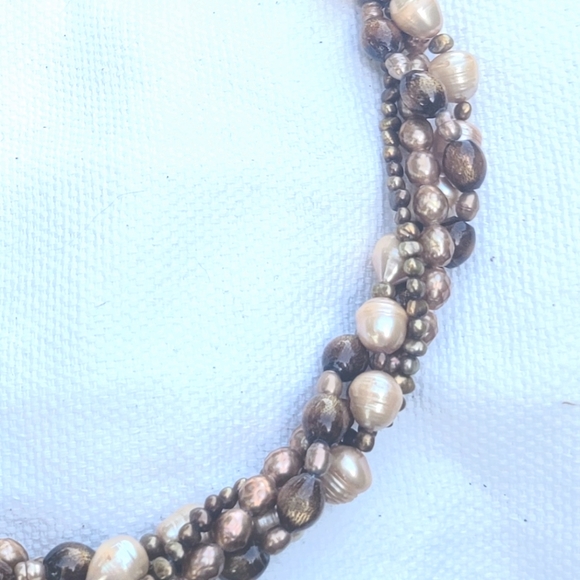 4 Strand Pearl Golden Coral Necklace 24" - 26" - Picture 4 of 7